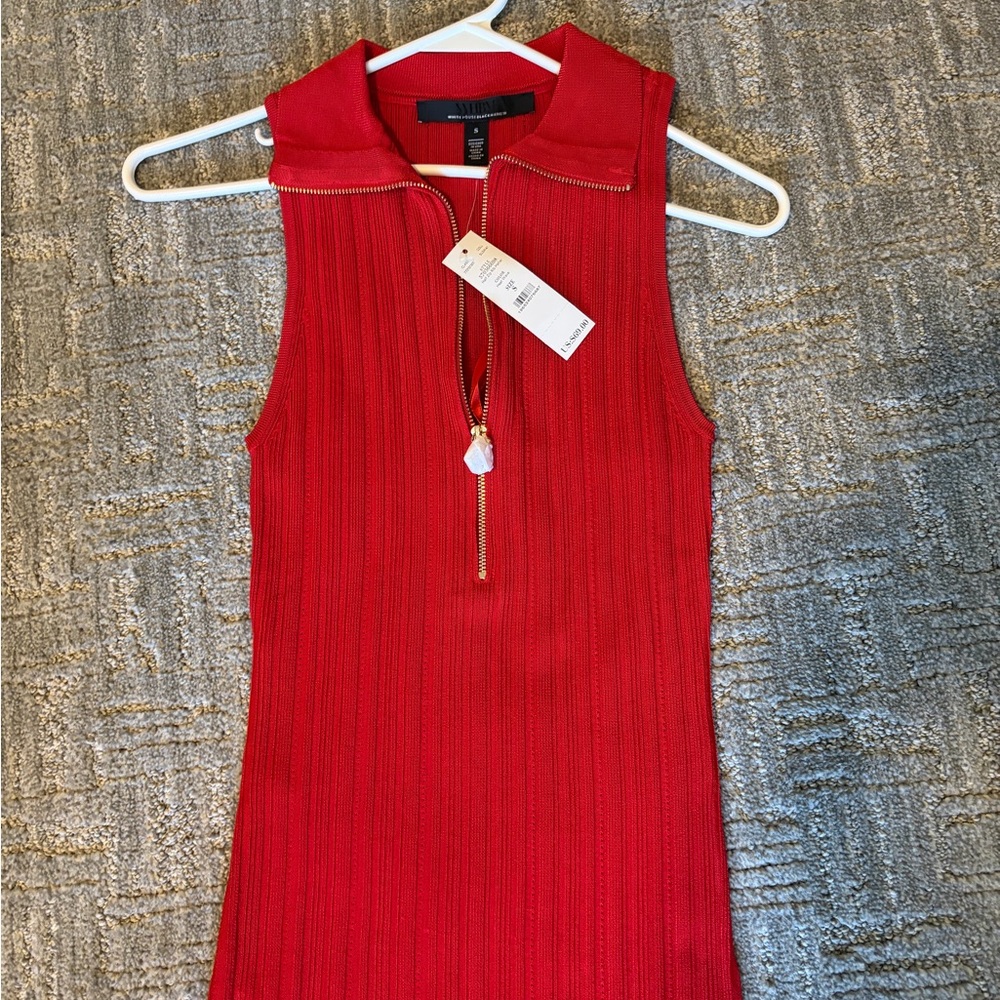 White House Black Market Red Sleeveless Zip Sweater Shell